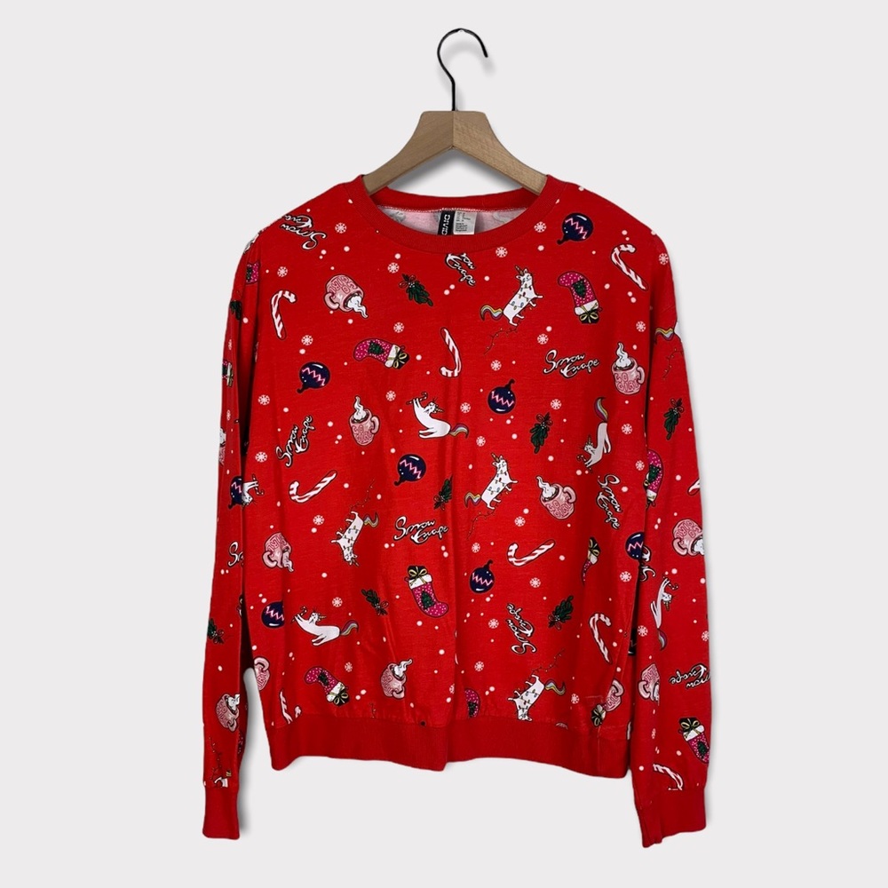 H&M Christmas Holiday Cat Printed Crewneck Pullover
